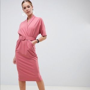 Dusty pink ASOS Tux Dress w/ Belt.